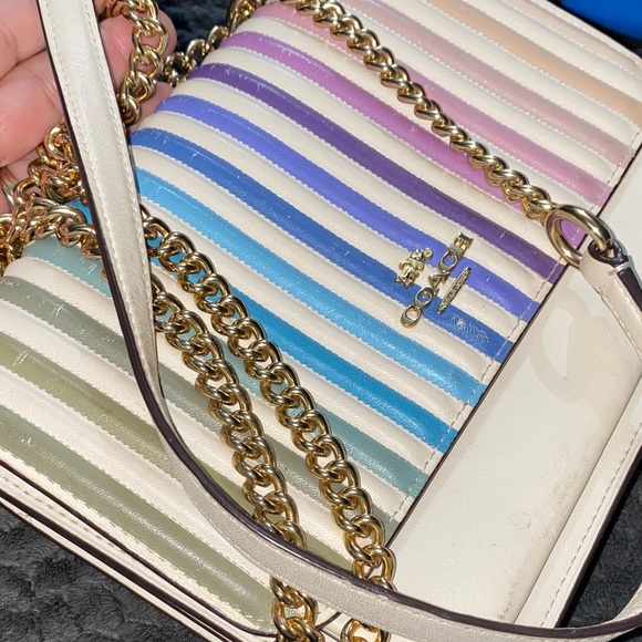 Coach Striped Crossbody Bag with Gold Chain - Picture 16 of 16